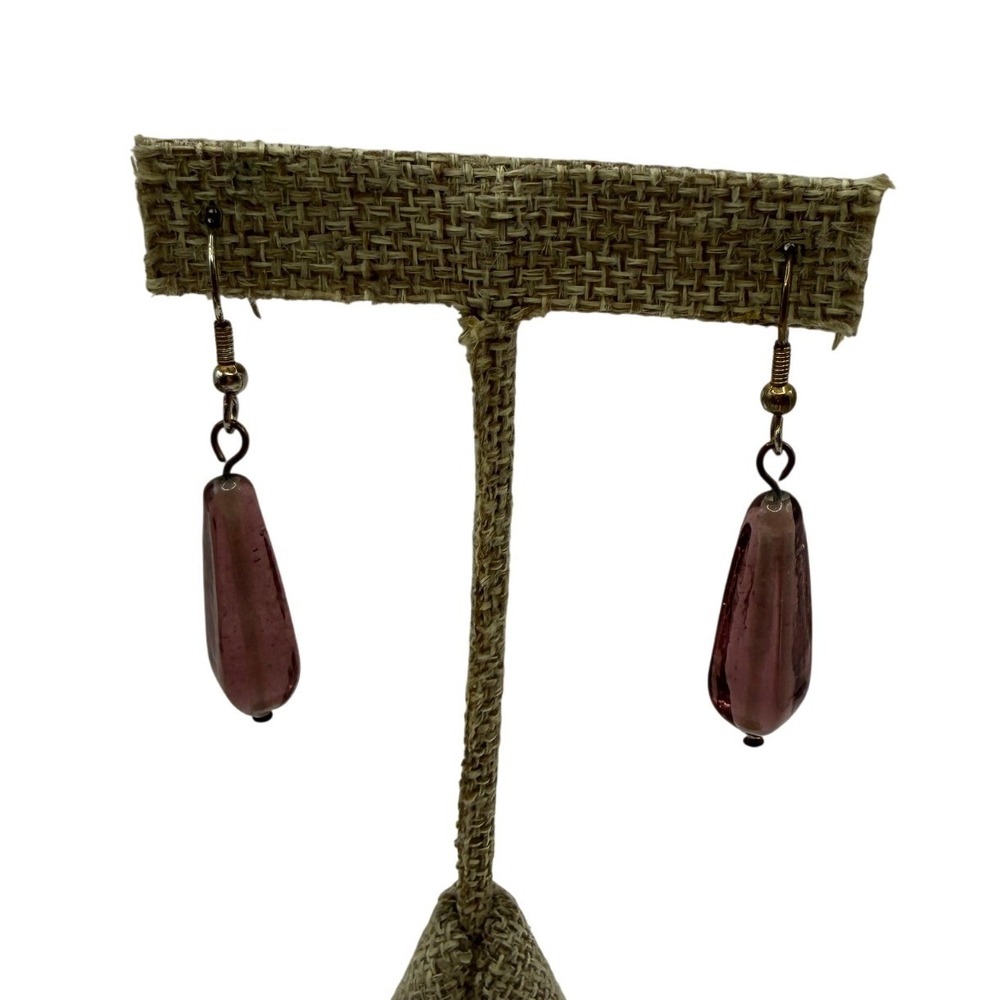 Purple Glass Teardrop Boho Dangle‎ Earrings Artisan Jewelry